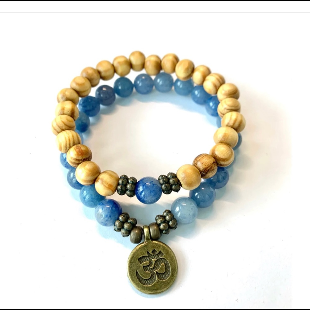 Blue Aventurine and Bamboo wood Reiki Bracelet Set